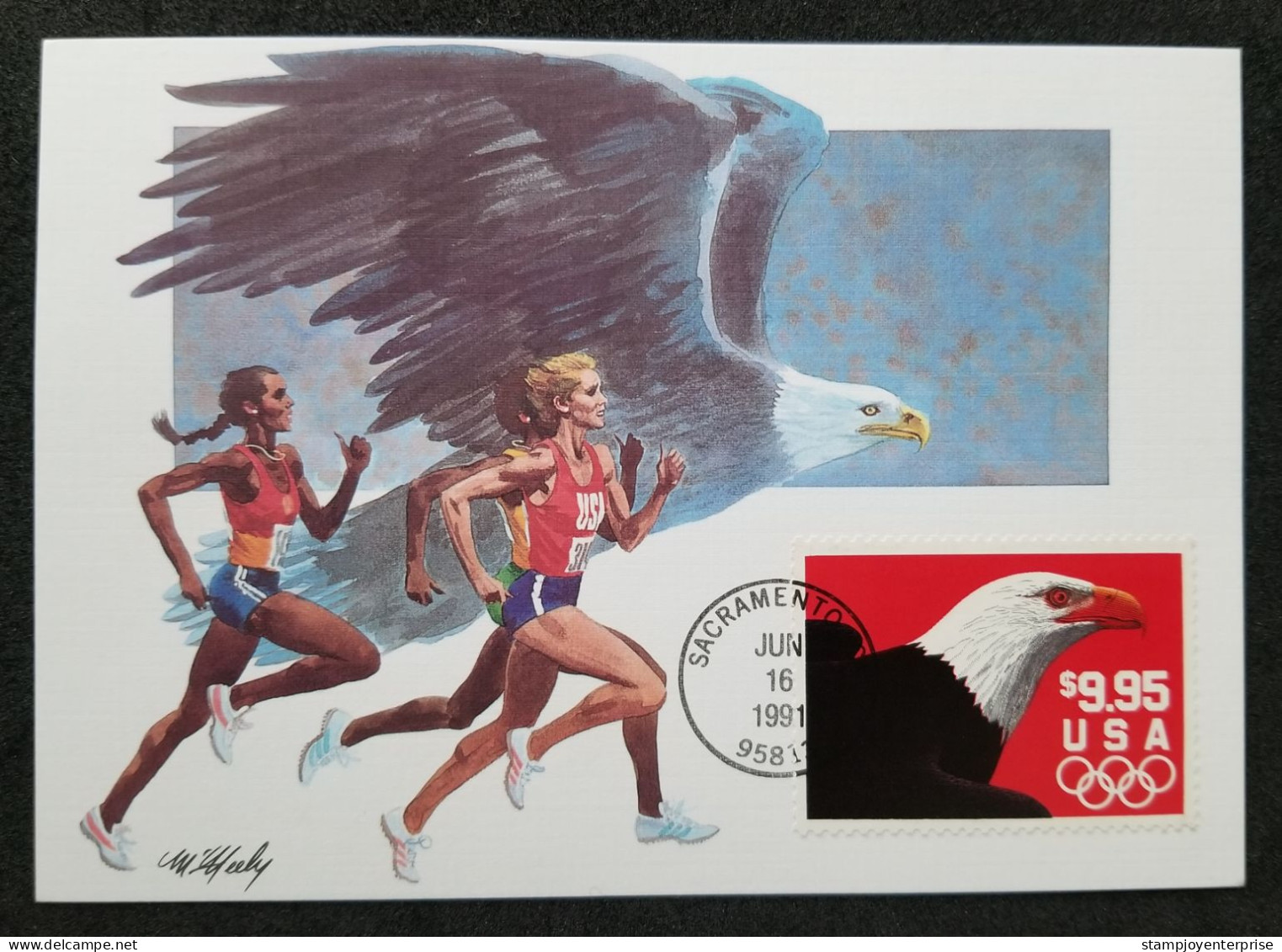 USA US Bald Eagle 1991 Express Mail Olympic Games Sport Birds (maxicard) - Briefe U. Dokumente