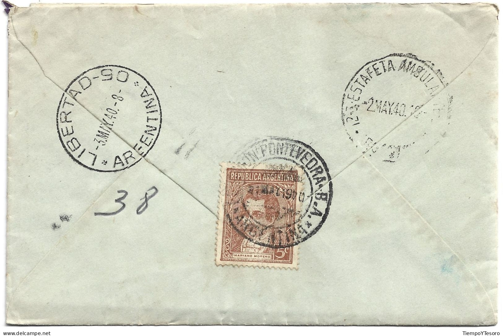 Postcard - Argentina, Buenos Aires, Mariano Moreno Stamp, 1940, N°1546 - Covers & Documents