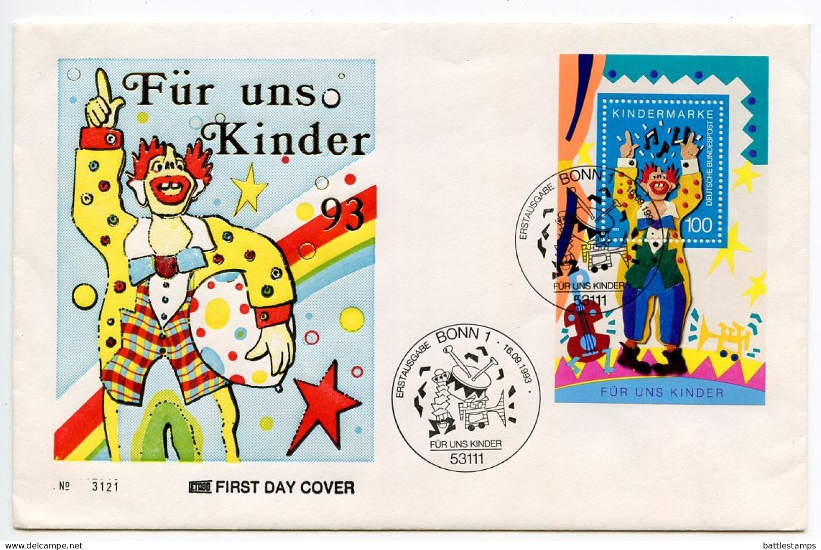 Germany 1993 FDC Scott 1813 S/S For The Children, Clown - 1991-2000