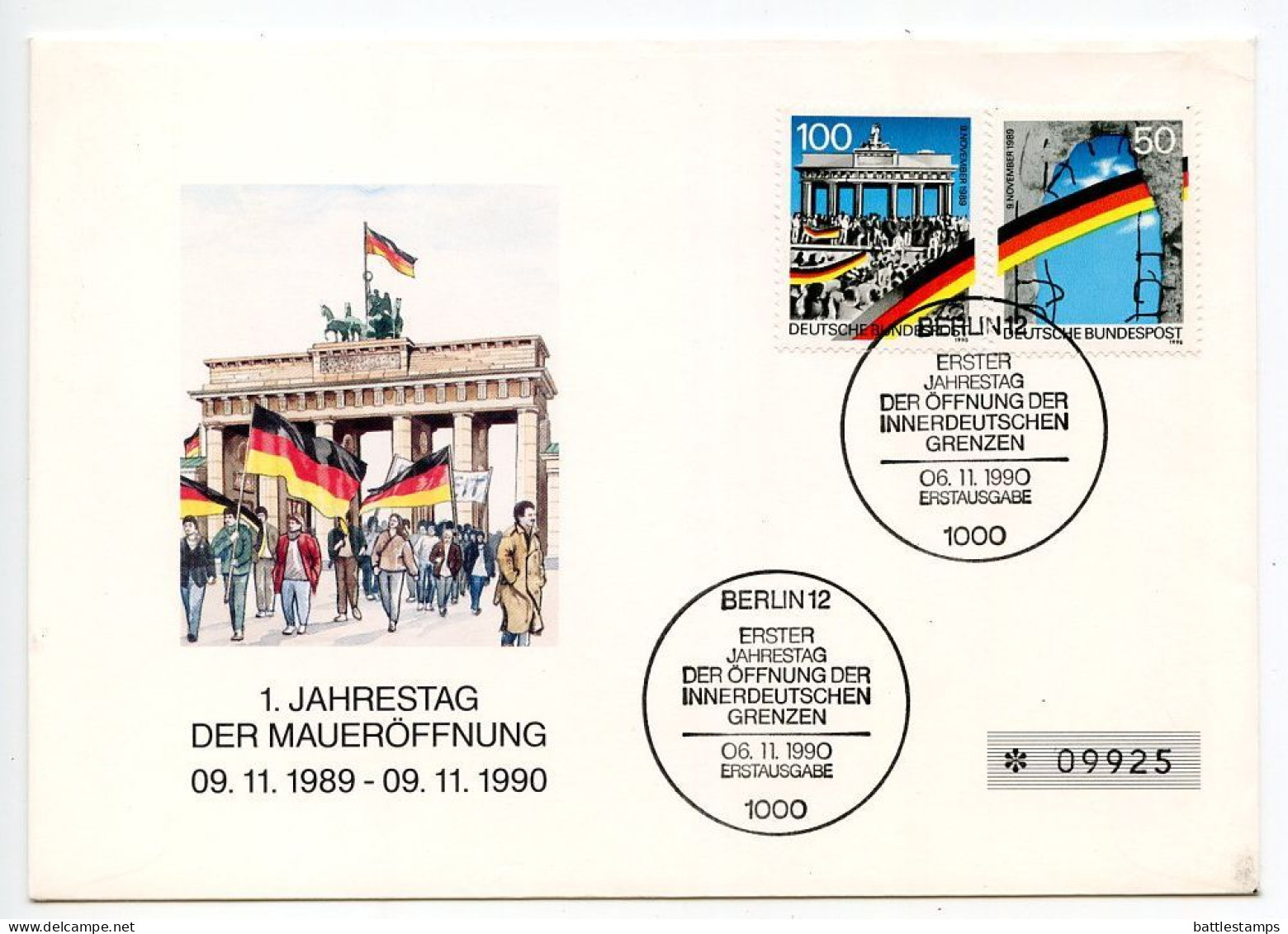Germany 1990 FDC Scott 1617-1618 Opening Of The Berlin Wall 1st Anniversary, Berlin Postmarks - 1981-1990