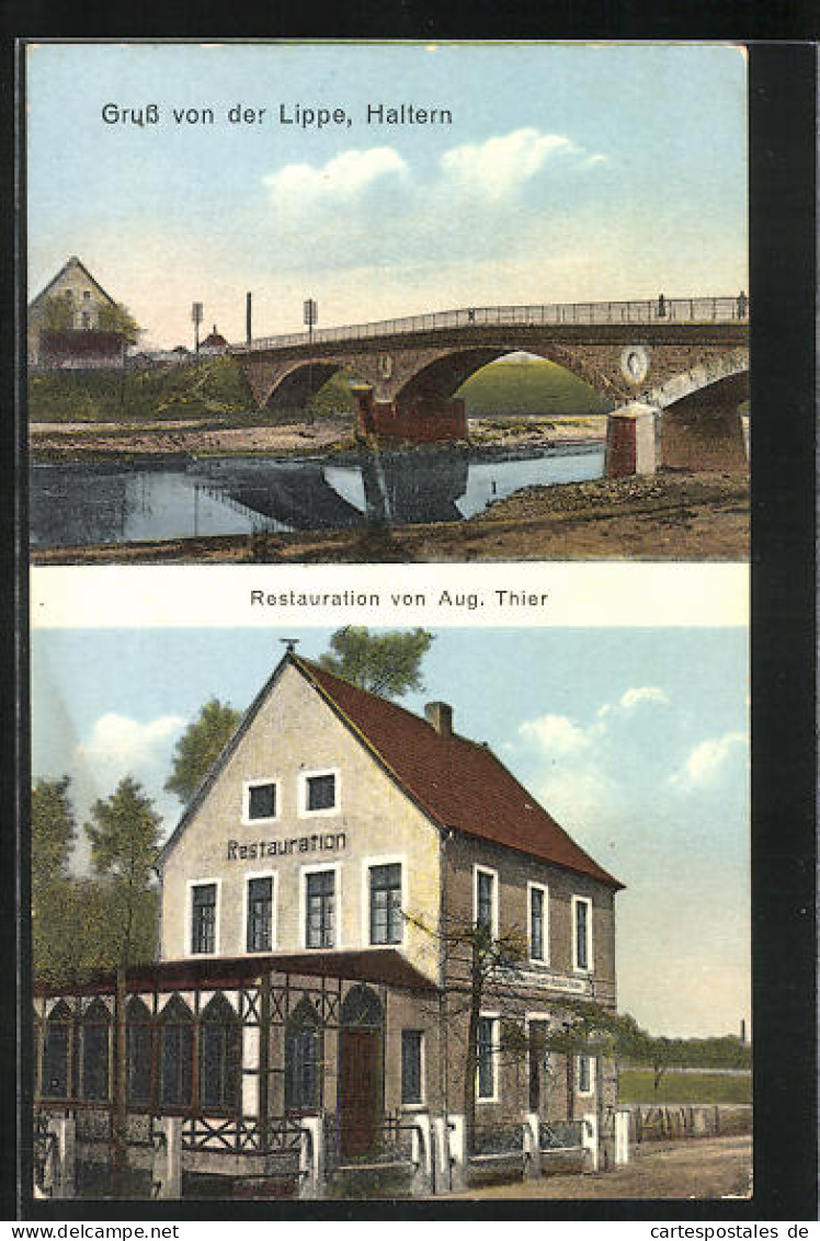 AK Haltern, Brücke über Die Lippe, Restaurant Aug. Thier  - Haltern