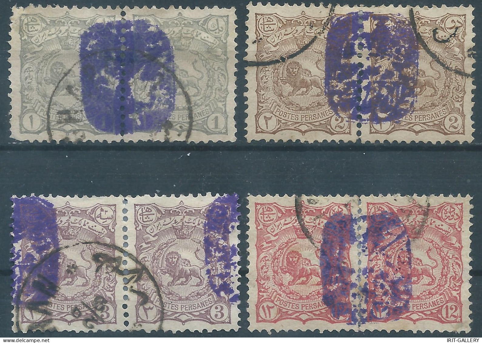 PERSIA PERSE IRAN,1900-Special Adjutant Issue,Handstamp In The Center Of Pairs,1ch Pair-2ch Pair-3ch Pair-12ch Pair,Used - Irán