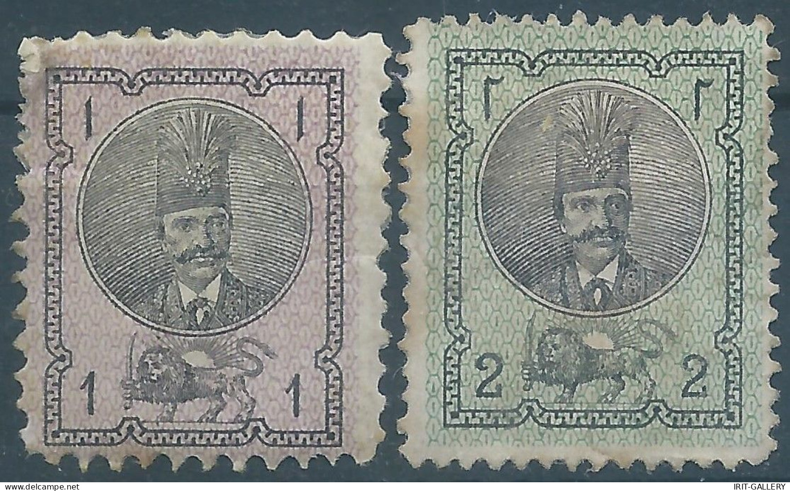 PERSIA PERSE IRAN,1876,First Portrait Issue Of Nasser-eddin Shah Qajar,1s & 2s,Hinged - Mint,Scott:27/28,Value:65,00 - Irán