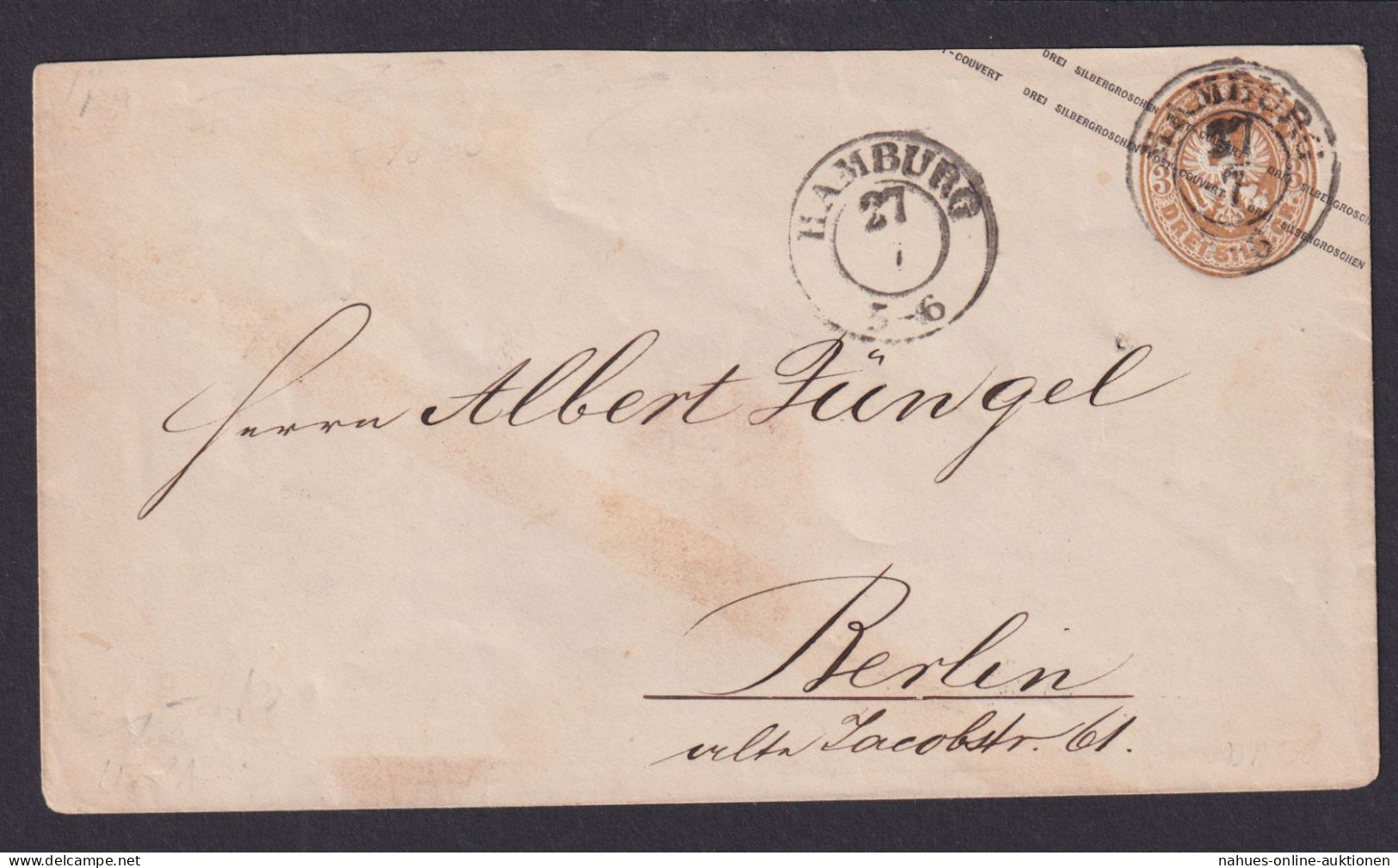 Altdeutschland Preussen Ganzsache 3 Sgr. K2 Hamburg Berlin - Postal  Stationery