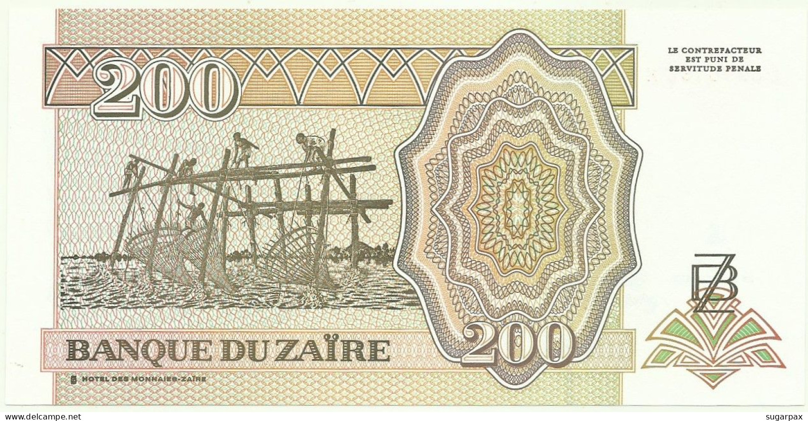 Zaïre - 200 Nouveaux Zaïres - 15.02.1994 - Pick 61 - Unc. - Printer: HdMZ - Sign. 10 - Prefix L , Sufix N - Mobutu - Zaire