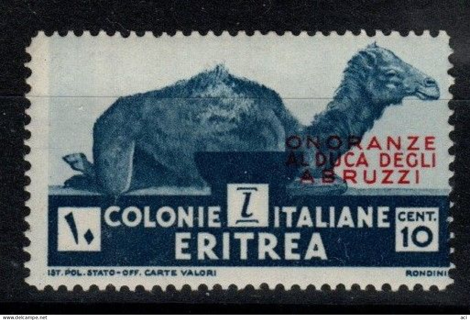 Eritrea S 213  1934 Onoranze Al Duca Degli Abruzzi, 10 C Dark Blue,Mint, Light Brown Gum - Eritrea