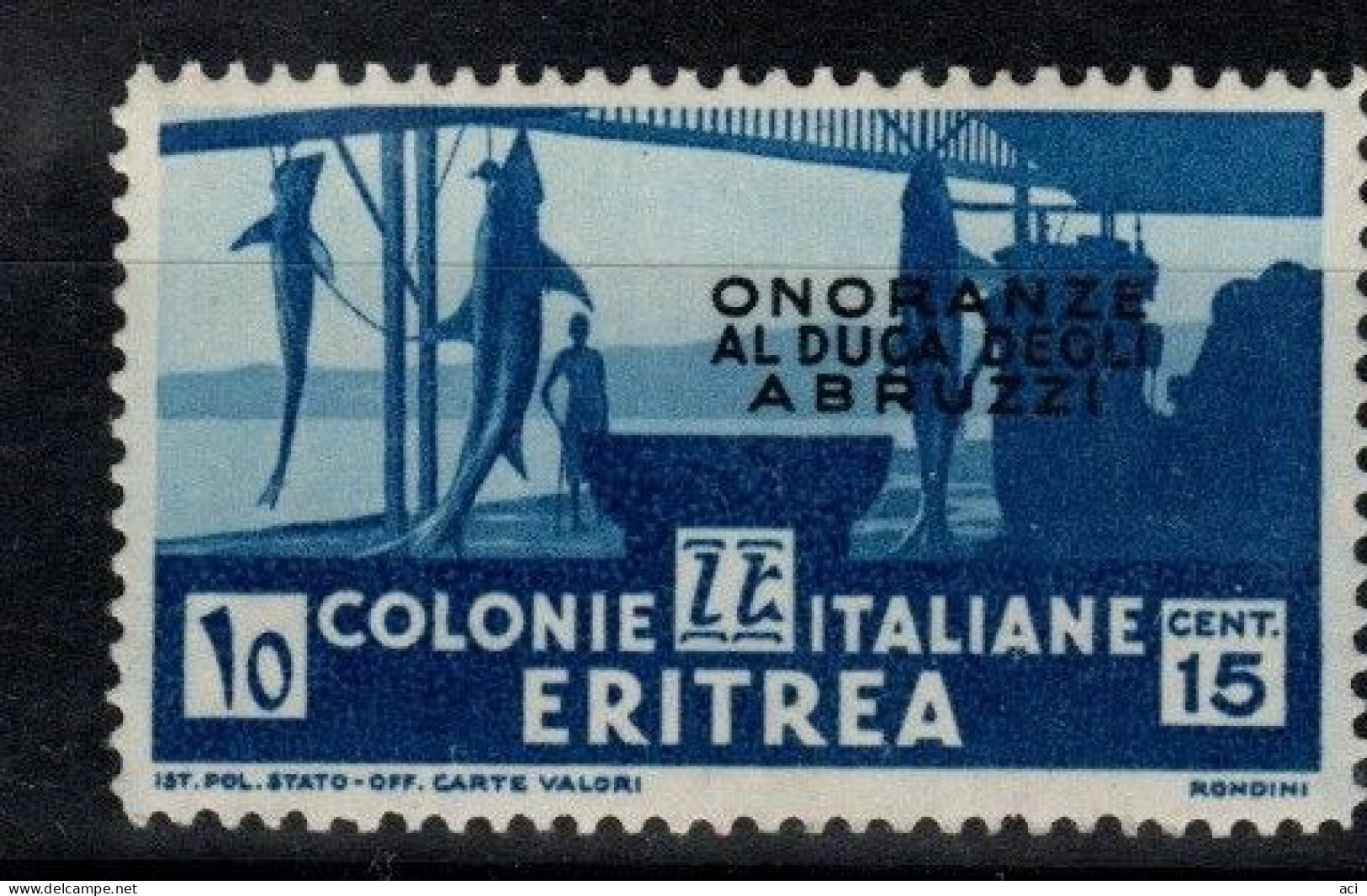 Eritrea S 214  1934 Onoranze Al Duca Degli Abruzzi, 15c Blue,Mint, Light Brown Gum - Erythrée