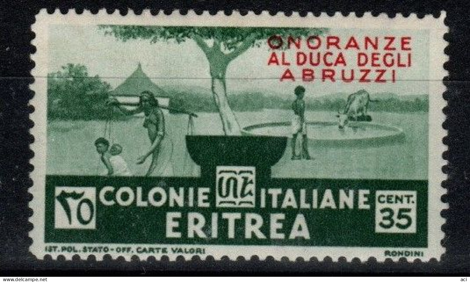 Eritrea S 215  1934 Onoranze Al Duca Degli Abruzzi, 35c Green,Mint Light Hinged - Eritrea