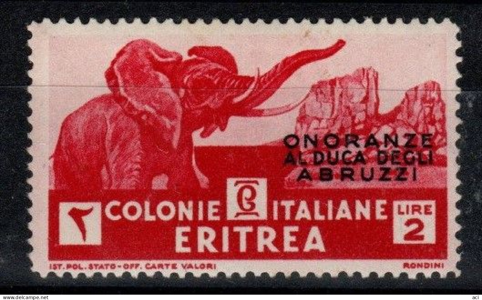 Eritrea S 217  1934 Onoranze Al Duca Degli Abruzzi, 2 Lire Carmine Red,Mint Light Hinged - Eritrea