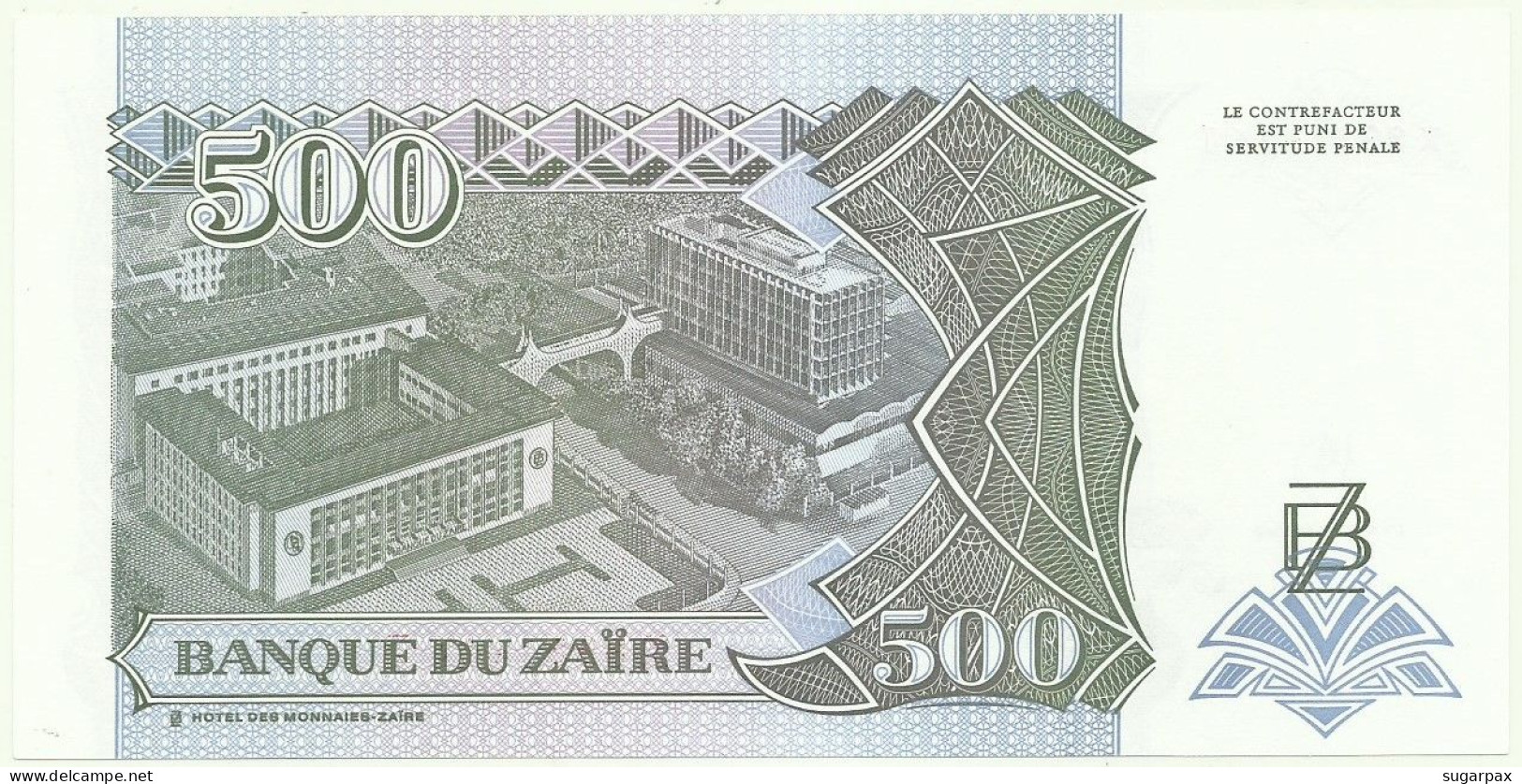 Zaïre - 500 Nouveaux Zaïres - 15.02.1994 - Pick 64A - Unc. - Prefix X ( Printed In Argentina ) Printer: HdMZ - Sign. 10 - Zaire