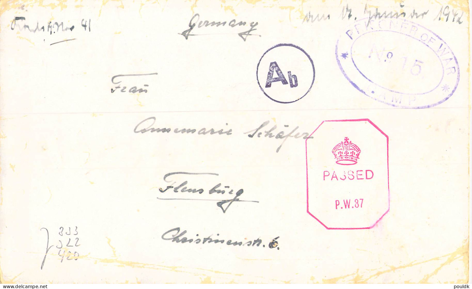 Ten German Prisoner of War letters from Kapitänleutenant belived to be Submarine U-556 First Leutenant, writing