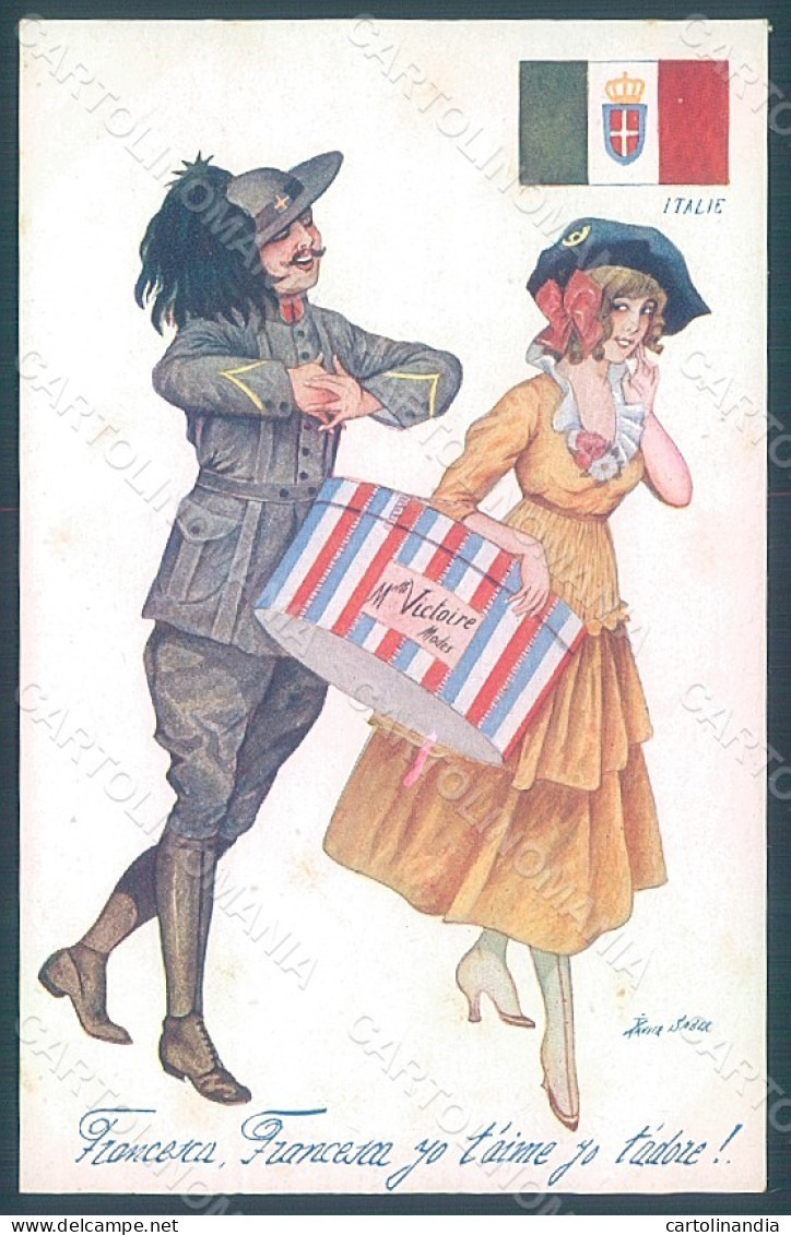 Artist Signed Sager Lady Propaganda WW1 Bersaglieri Tricolore S. 24 Pc HR2565 - Other & Unclassified