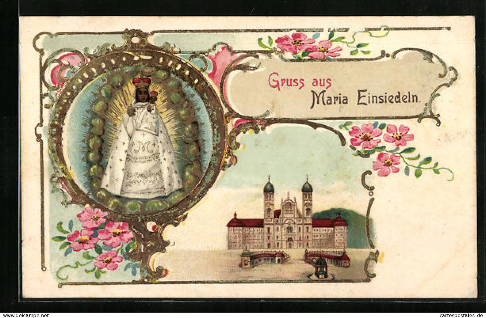 Lithographie Einsiedeln, Ansicht Des Klosters Maria Einsiedeln, Gnadenbild  - Einsiedeln