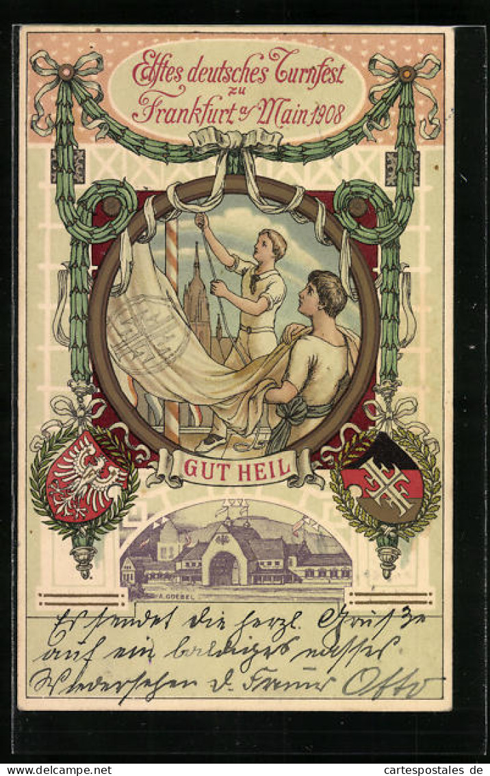 Künstler-AK Frankfurt A. M., Elftes Deutsches Turnfest 1908 Mit Wappen  - Otros & Sin Clasificación