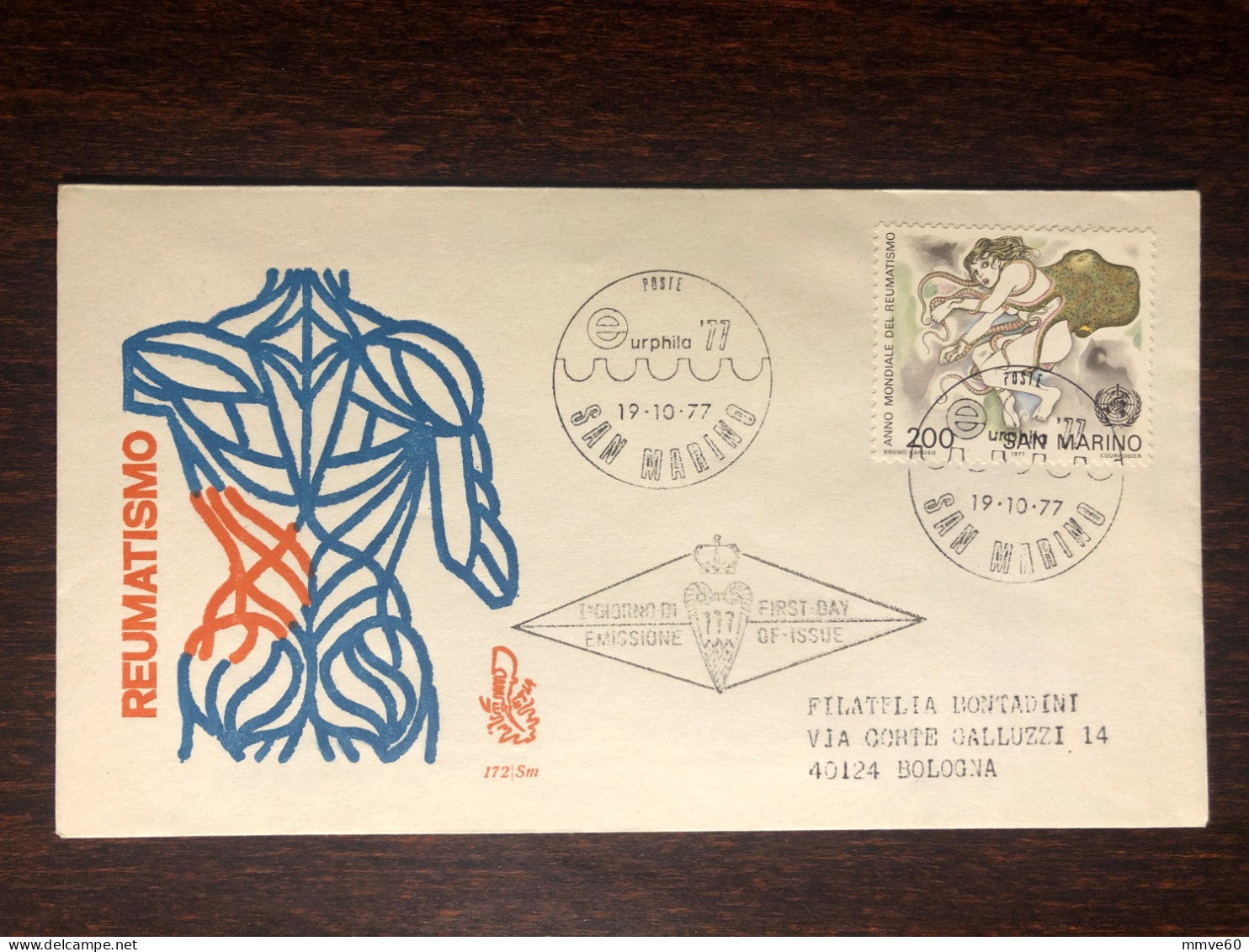 SAN MARINO FDC COVER 1977 YEAR RHEUMATISM RHEUMA HEALTH MEDICINE STAMPS - FDC