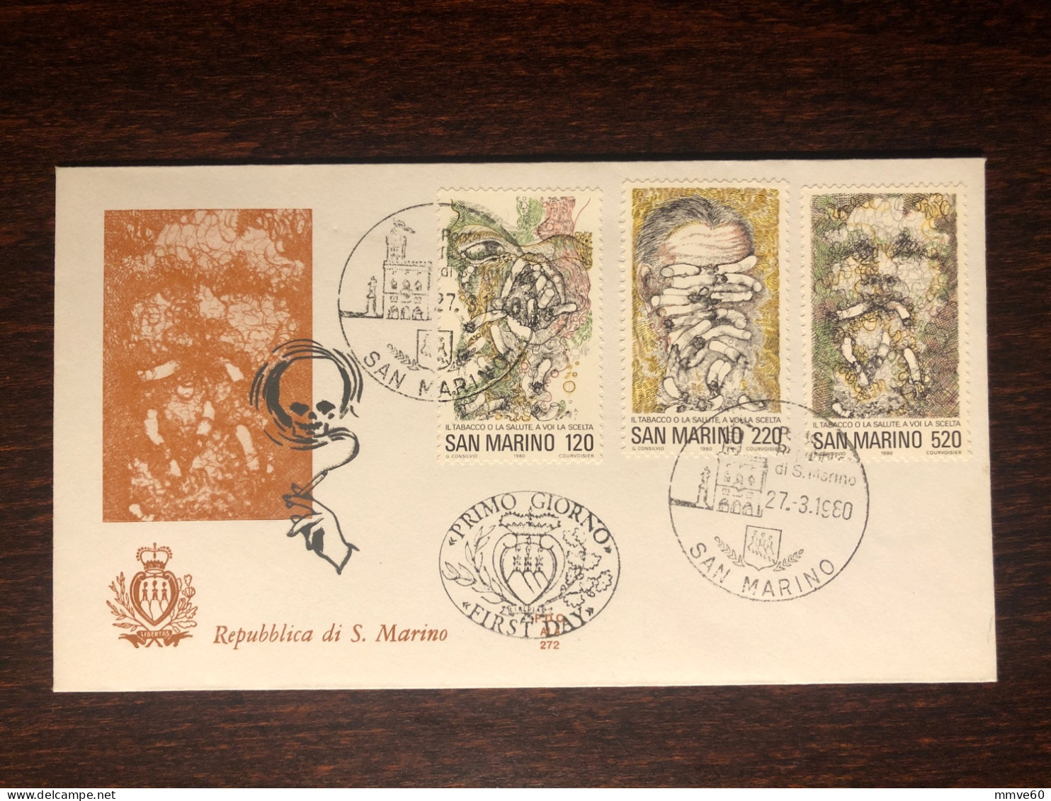 SAN MARINO FDC COVER 1980 YEAR SMOKING TOBACCO HEALTH MEDICINE STAMPS - FDC