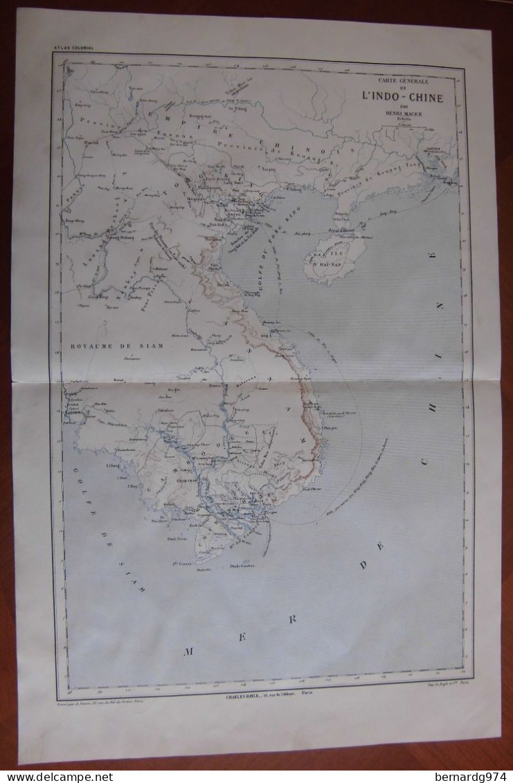 Vietnam Cambodge Tonkin : Trois Grandes Cartes Par Mager (1890) - Mapas Geográficas