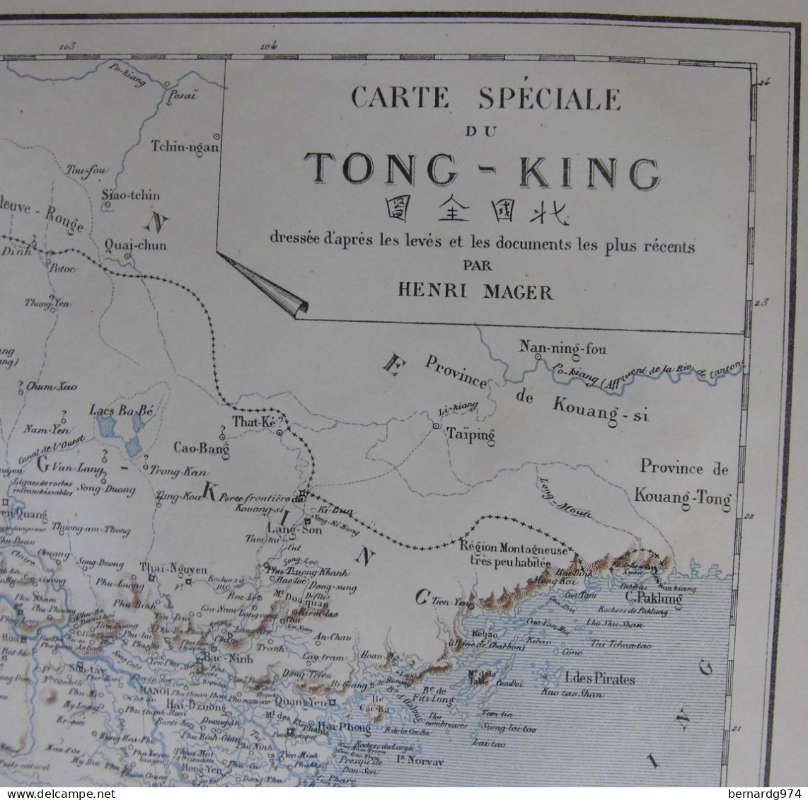 Vietnam Cambodge Tonkin : trois grandes cartes par Mager (1890)