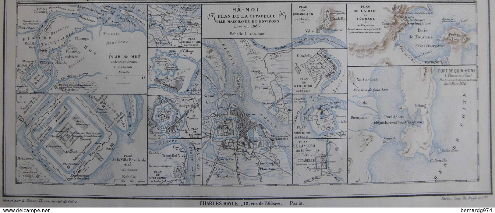 Vietnam Cambodge Tonkin : trois grandes cartes par Mager (1890)