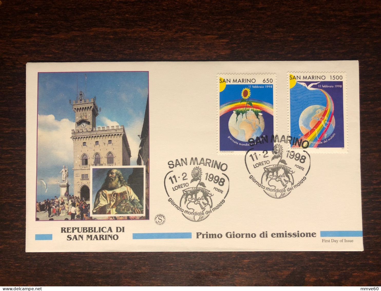 SAN MARINO FDC COVER 1998 YEAR DAY OF SICK HEALTH MEDICINE STAMPS - FDC