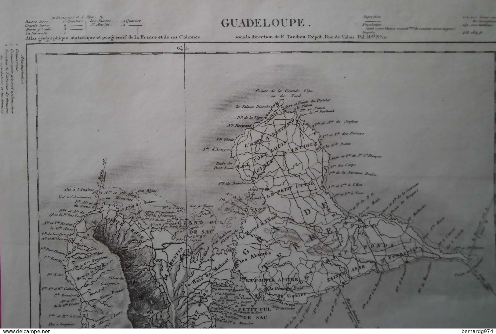 Guadeloupe : Carte Très Détaillée De 1830 Par Tardieu Avec Statistiques En Marge - Mapas Geográficas