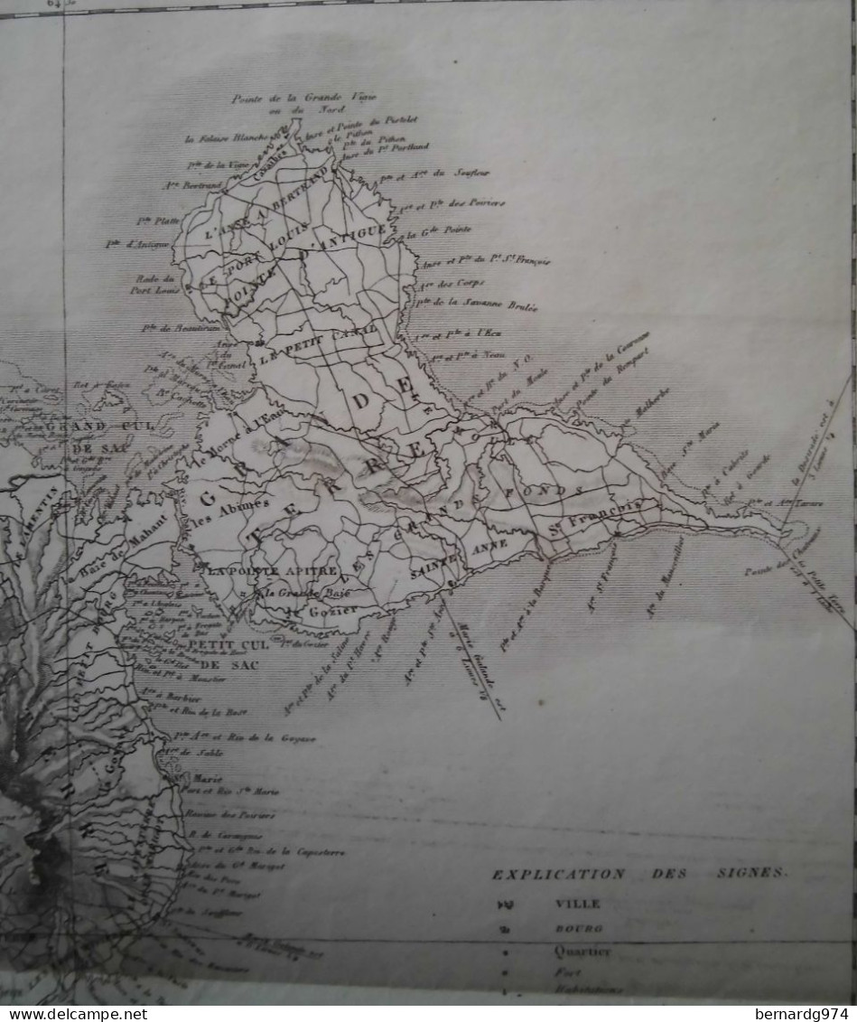 Guadeloupe : Carte Très Détaillée De 1830 Par Tardieu Avec Statistiques En Marge - Cartes Géographiques