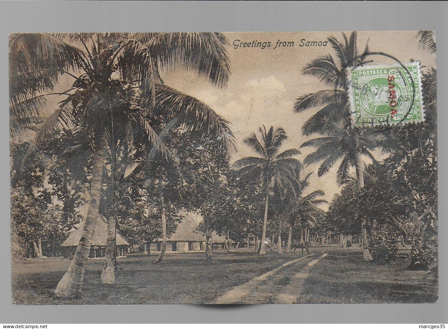 Greeting From Samoa édit. A. Tattersalin° 13 39876 Village Stamp Timbre New Zealand Avec Surcharge Samoa - Samoa