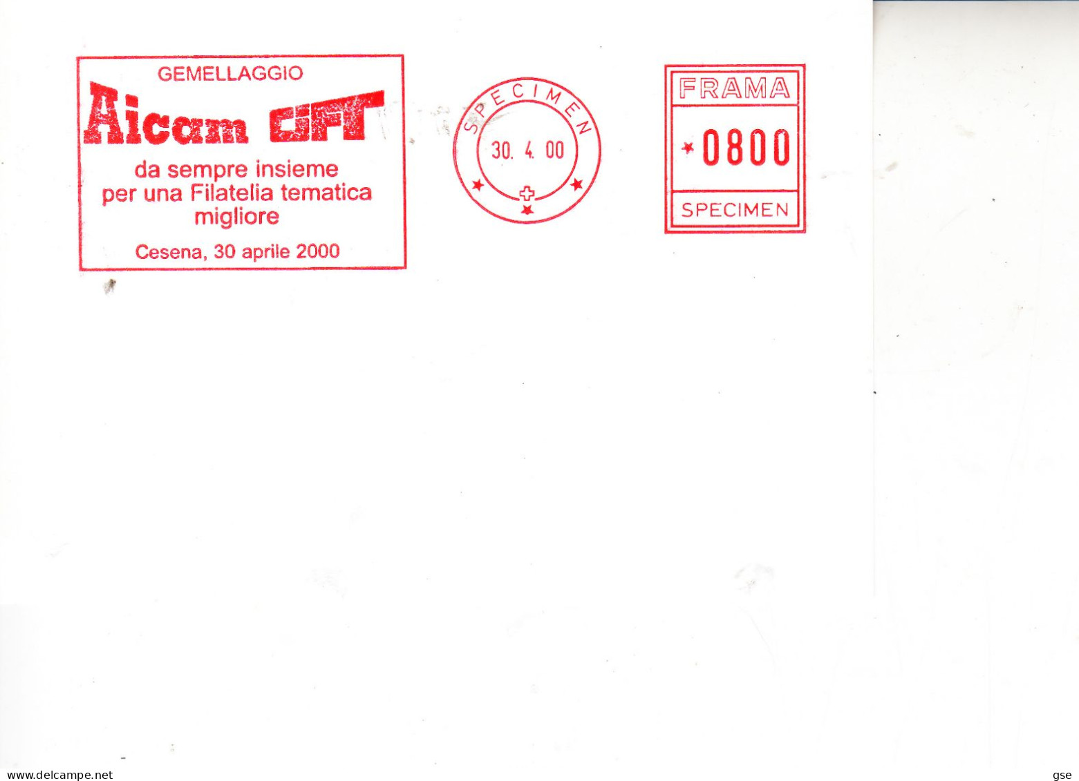 ITALIA 2000 - Targhetta Postale - "AICAM CIFT" - Gemellaggio - Expositions Philatéliques