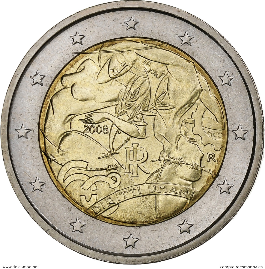 Italie, 2 Euro, Diritti Umani, 2008, SUP, Bimétallique, KM:301 - Italy