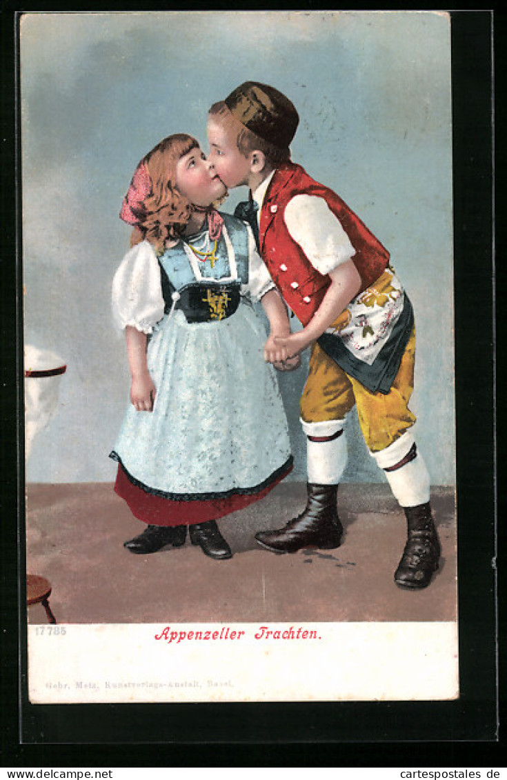 AK Kinderpaar Küsst Sich In Appenzeller Tracht  - Unclassified