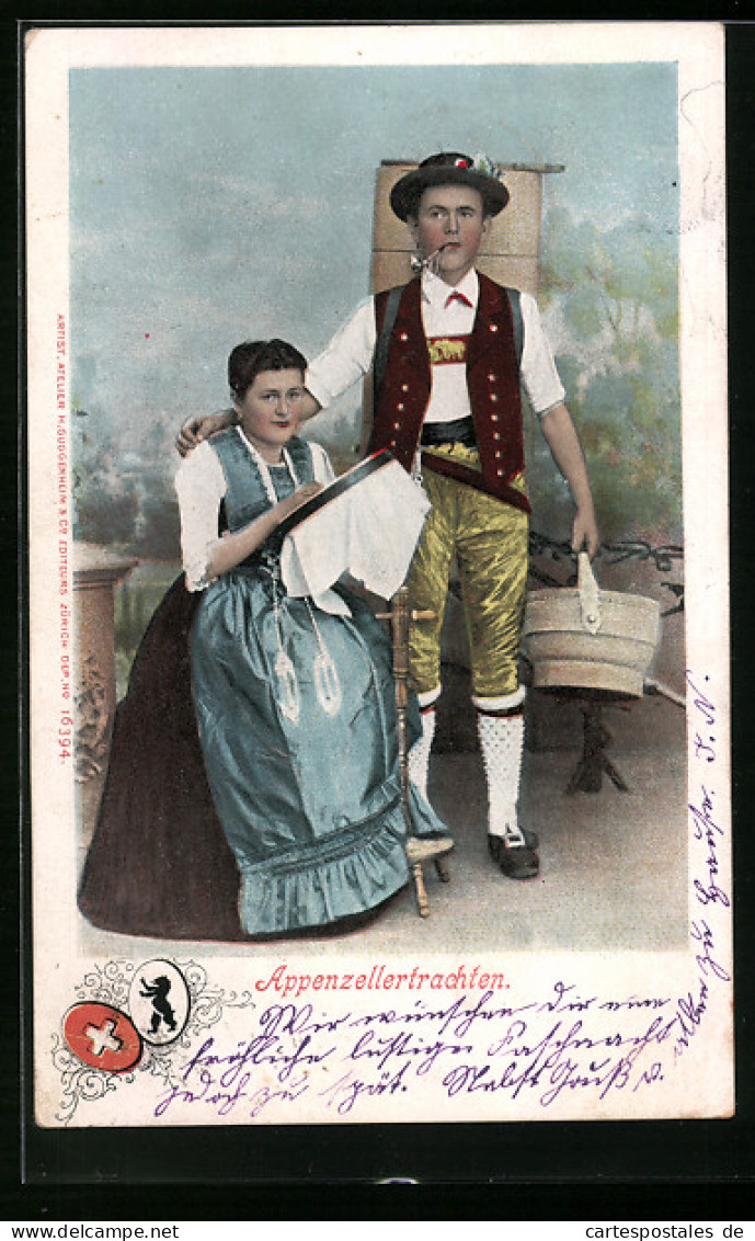 AK Hübsches Paar In Appenzeller Tracht, Wappen  - Unclassified