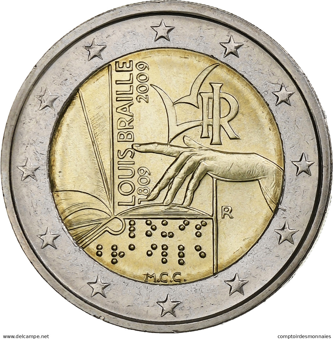 Italie, 2 Euro, 2009, Rome, LOUIS BRAILLE., SPL, Bimétallique, KM:310 - Italien