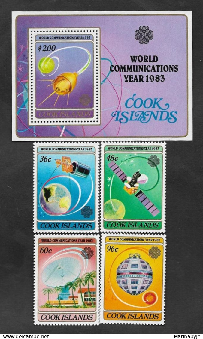 SE)1983 COOK ISLANDS, COMPLETE SERIES INTERNATIONAL YEAR OF COMMUNICATIONS, SS AND 4 MINT STAMPS - Cookinseln