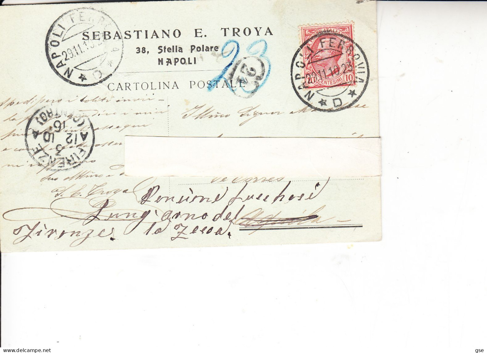 ITALIA   1910 - Cartolina  Privata  Da Napoli Ad Aquila E Quindi  Firenze - Marcophilie