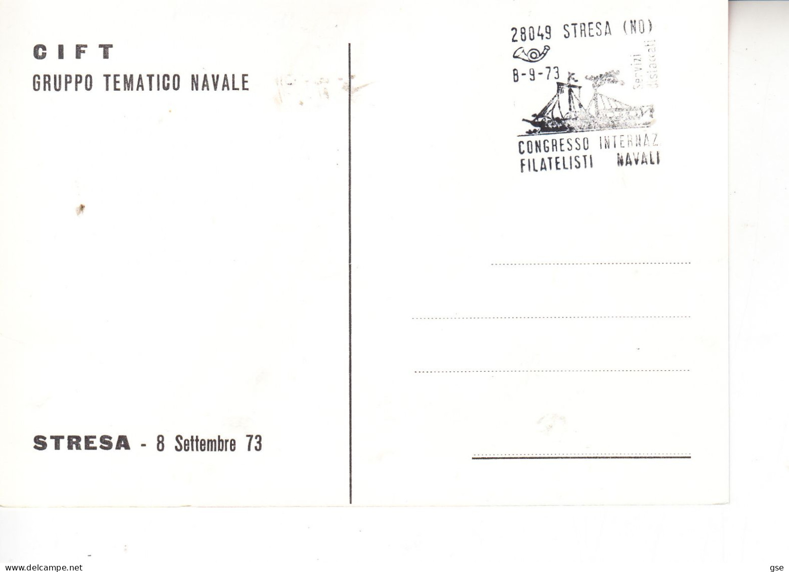 ITALIA   1973 -annullo Speciale "Congresso Int. Filatelisti Navali" - Stresa - Briefmarkenausstellungen