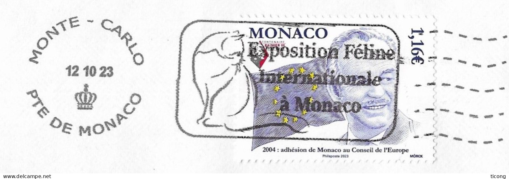 MONACO FLAMME  EXPOSITION FELINE NTERNATIONALE, TIMBRE ADHESION DE MONACO AU CONSEIL DE L EUROPE 2023, VOIR LES SCANNERS - Briefe U. Dokumente