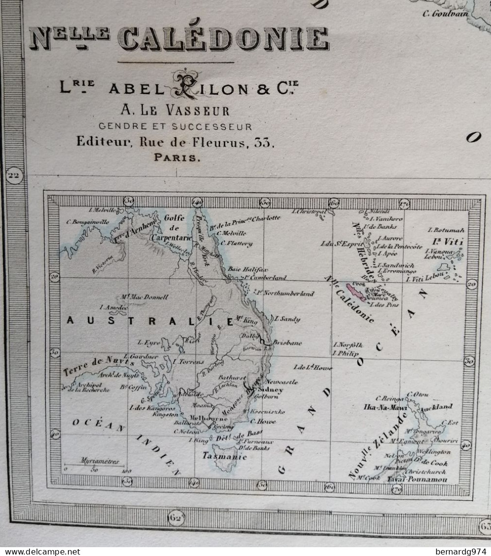 Nouvelle-Calédonie :  Grande Carte Par Abel Pilon Et  Dossier Pédagogique Avec Carte (1890) - Geographical Maps