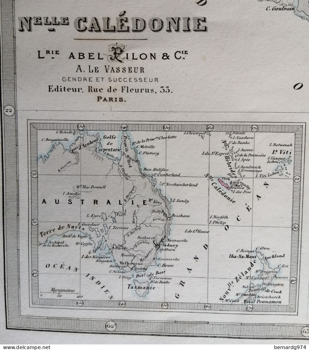 Nouvelle-Calédonie :  Grande Carte Par Abel Pilon Et  Dossier Pédagogique Avec Carte (1890) - Landkarten