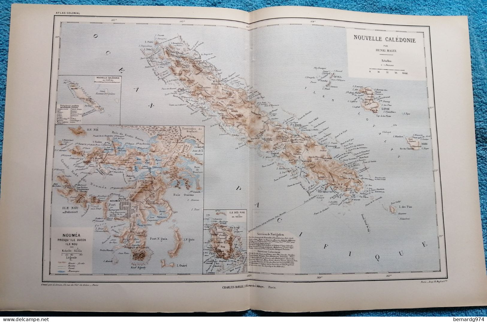 Nouvelle-Calédonie :  grande carte par Abel Pilon et  dossier pédagogique avec carte (1890)