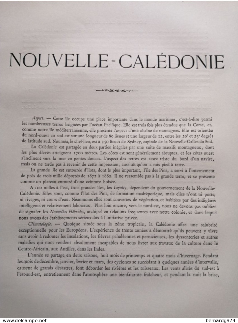 Nouvelle-Calédonie :  grande carte par Abel Pilon et  dossier pédagogique avec carte (1890)