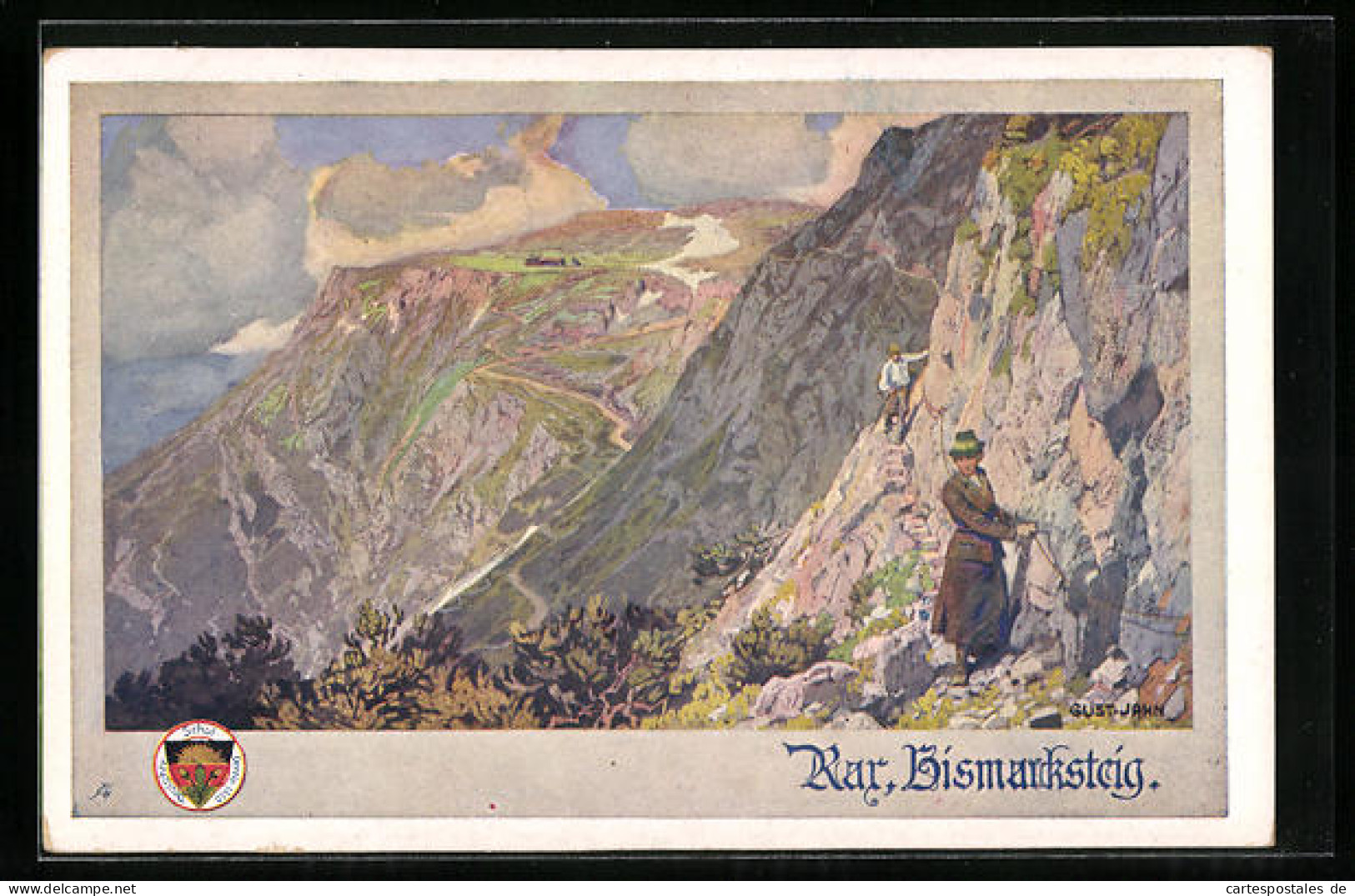 Künstler-AK Deutscher Schulverein Nr. 520: Kar. Bismarcksteig, Wandewrer Klettern Die Felswand Entlang  - War 1914-18
