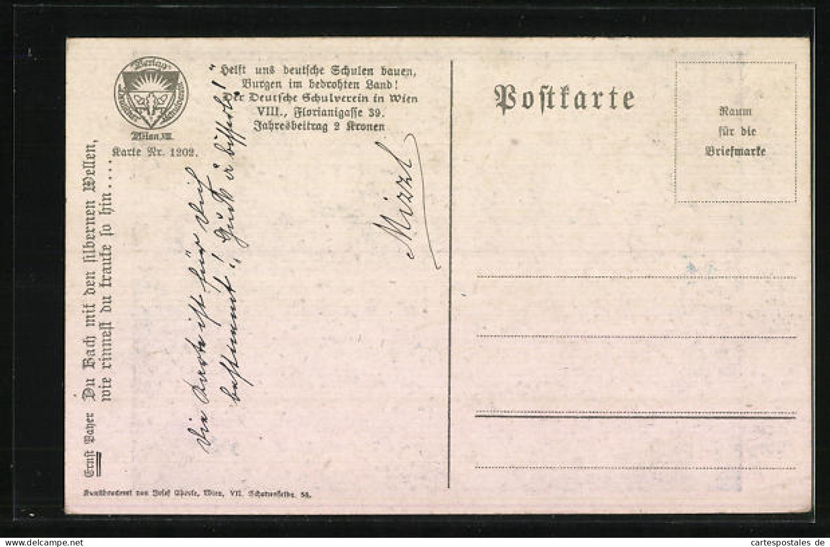 Künstler-AK Deutscher Schulverein Nr. 1202: Haus Am Bachufer  - Guerre 1914-18