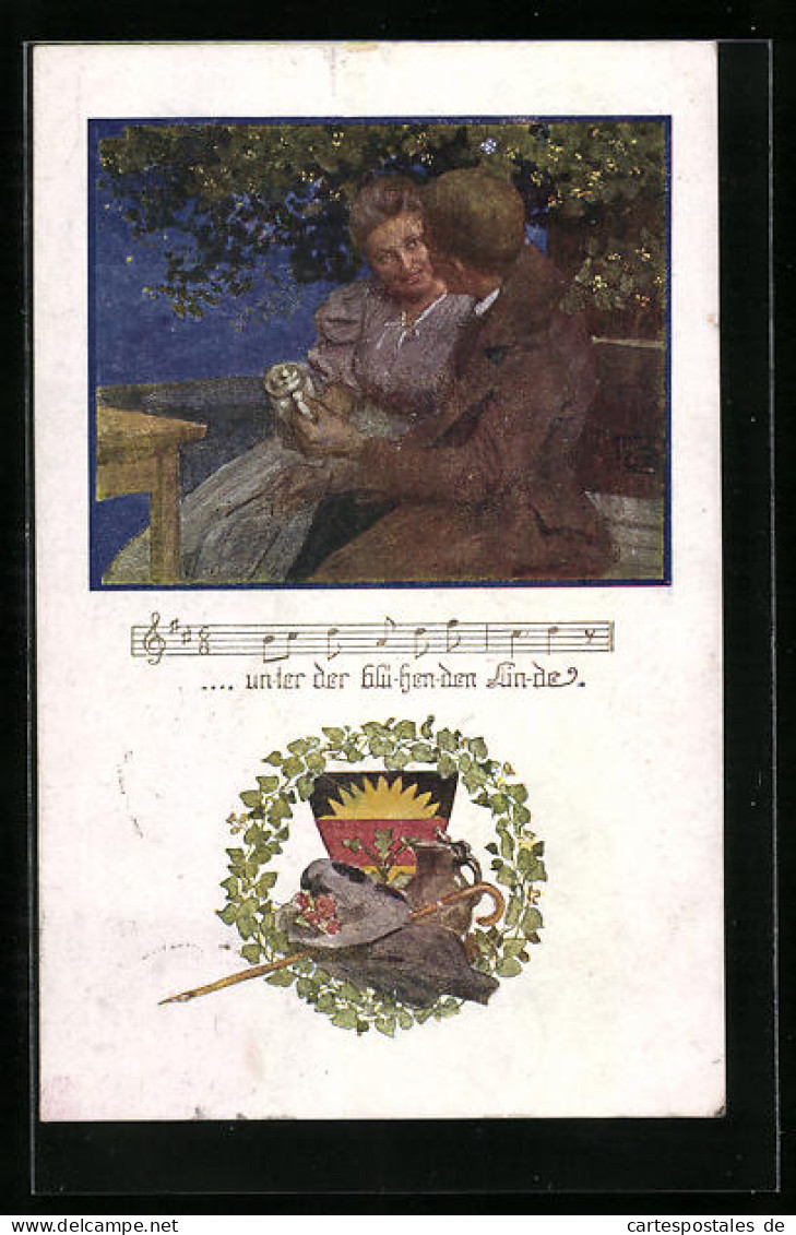 Künstler-AK Deutscher Schulverein Nr. 1068: Lied Unter Der Blühenden Linde, Pärchen Unterm Baum  - Guerre 1914-18