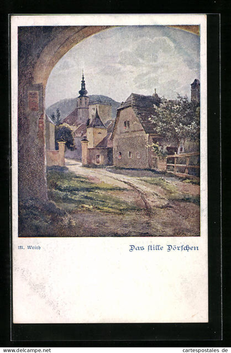 Künstler-AK Deutscher Schulverein Nr. 1218: Das Stille Dörfchen, Tordurchblick Zur Kirche Hin  - Guerre 1914-18