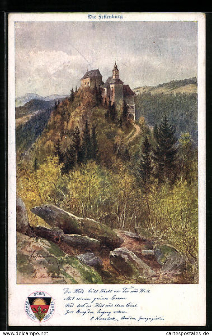 Künstler-AK Deutscher Schulverein Nr. 140:Blick Auf Die Festenburg, Von Wald Umgeben  - Guerre 1914-18