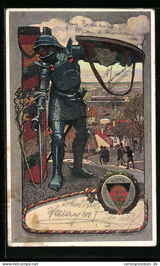 Künstler-AK Deutscher Schulverein: Ritter Mit Deutschen Farben Und Stadtblick  - Weltkrieg 1914-18