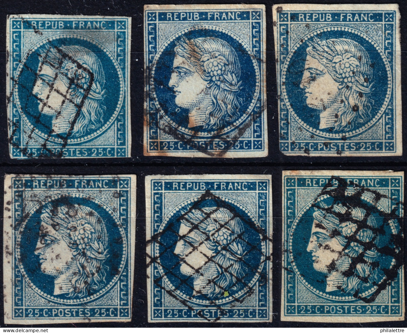FRANCE - 1850 Yv.4 25c Bleu Cérès 6 Exemplaires Dont 3x TB & 3 Avec Petits Défauts - Voir Scan - 1849-1850 Cérès