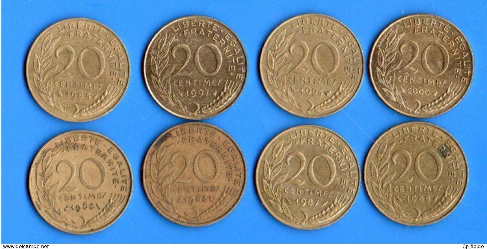 FRANCE 20 CENTIMES. MARIANNE LAGRIFFOUL. 1963, 1984, 1988, 1987, 1968, 1994, 2000, 1997. LOT DE 8 PIÈCES - Réf. N°287B - - 20 Centimes