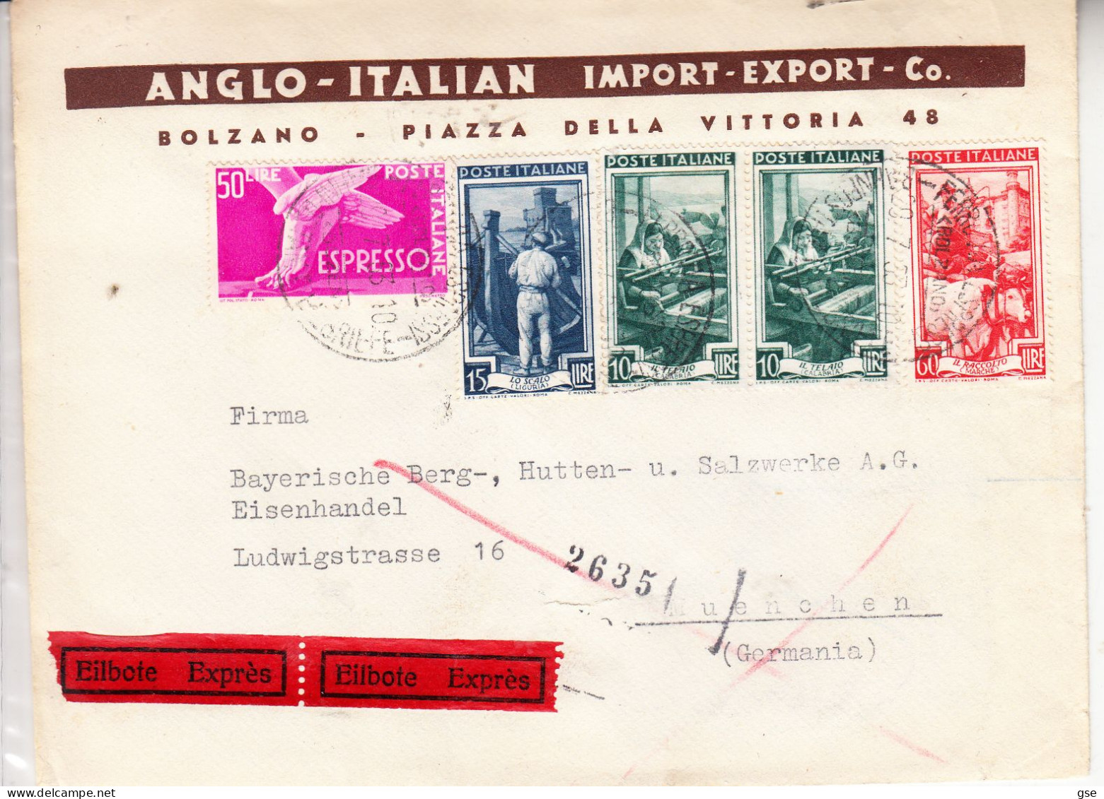 ITALIA   1953 -  Espresso Per La Germania - 1946-60: Poststempel