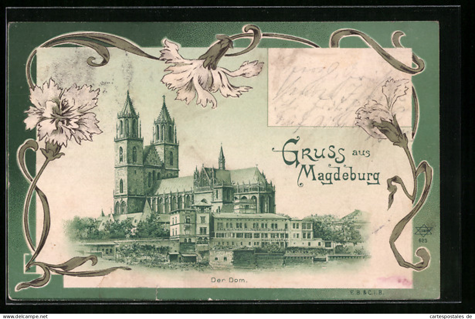 Lithographie Magdeburg, Der Dom, Nelken  - Maagdenburg